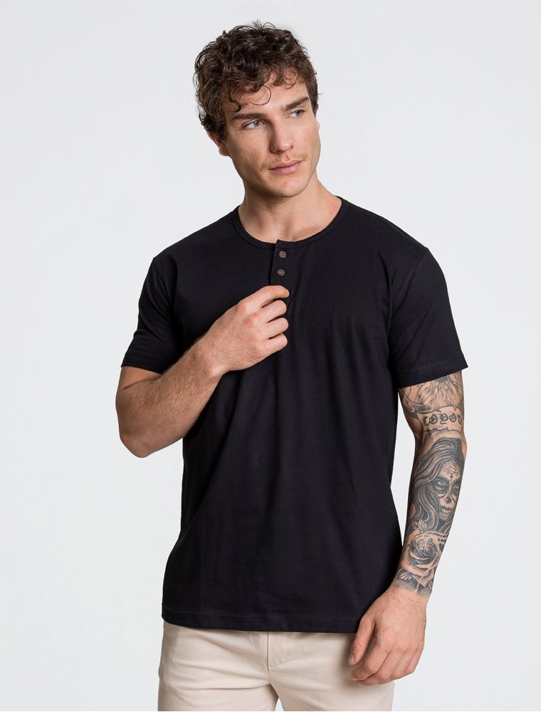 Camiseta Henley Preta New