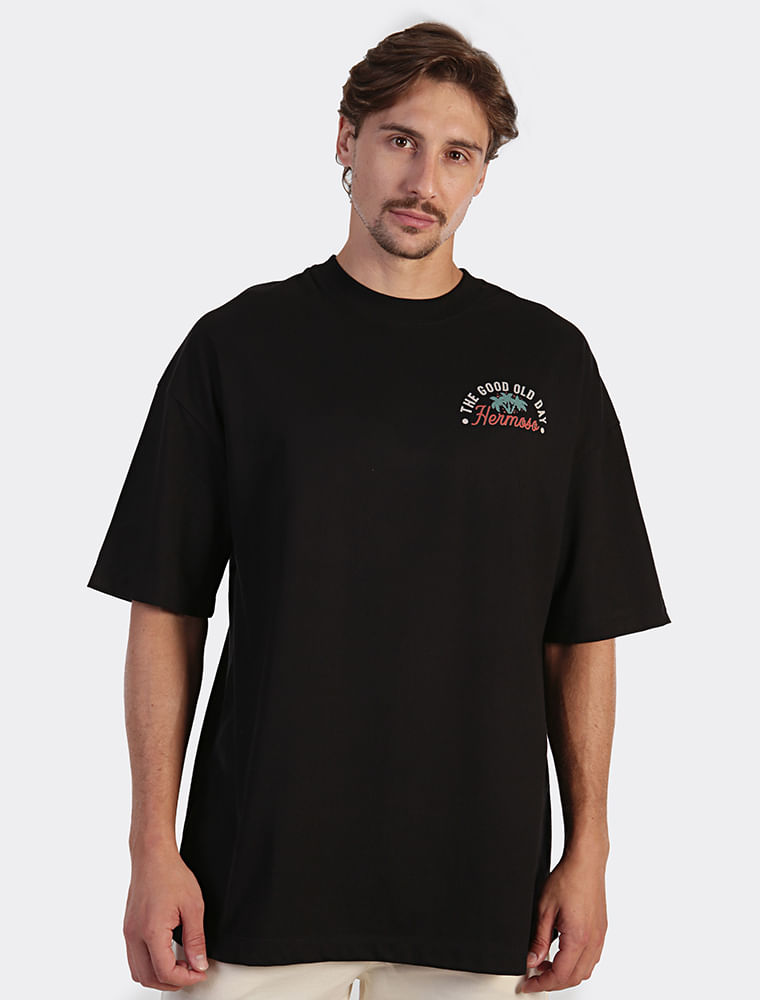 Camiseta Tropical Bear Oversized Preta