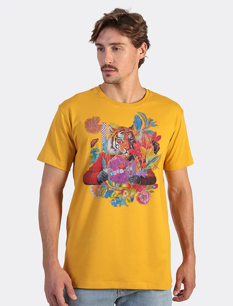 Camiseta Tigre Floral Amarela